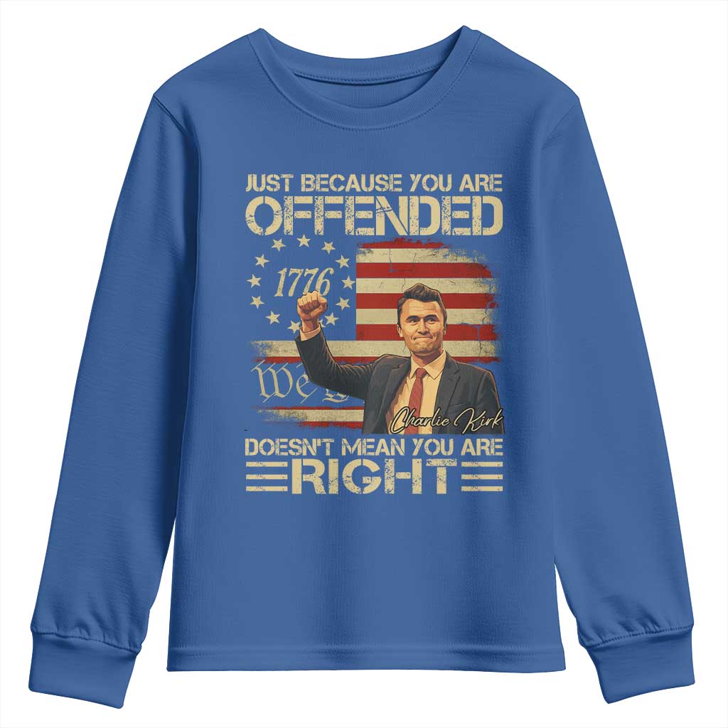 Charlie Kirk Memorial Youth Sweatshirt Freedom Commemorative USA Flag Tribute TS10 Royal Blue Print Your Wear