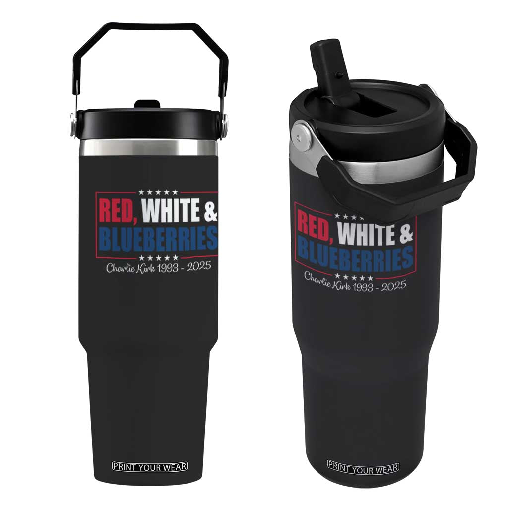 Red White Blueberries Flip Straw Tumbler Charlie Kirk Inspired Patriotic Memorial Freedom TS10 One Size: 30 oz Black Print Your Wear