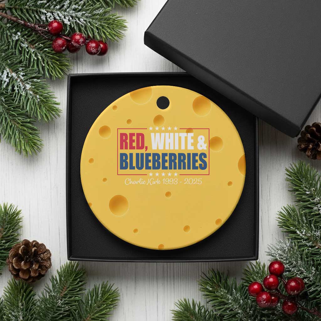 Red White Blueberries Ceramic Ornament Charlie Kirk Inspired Patriotic Memorial Freedom TS10 1pc Yellow Cheese Print Your Wear