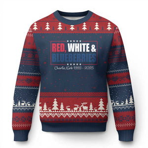 Red White Blueberries Ugly Christmas Sweater Charlie Kirk Inspired Patriotic Memorial Freedom TS10 Navy Red Print Your Wear
