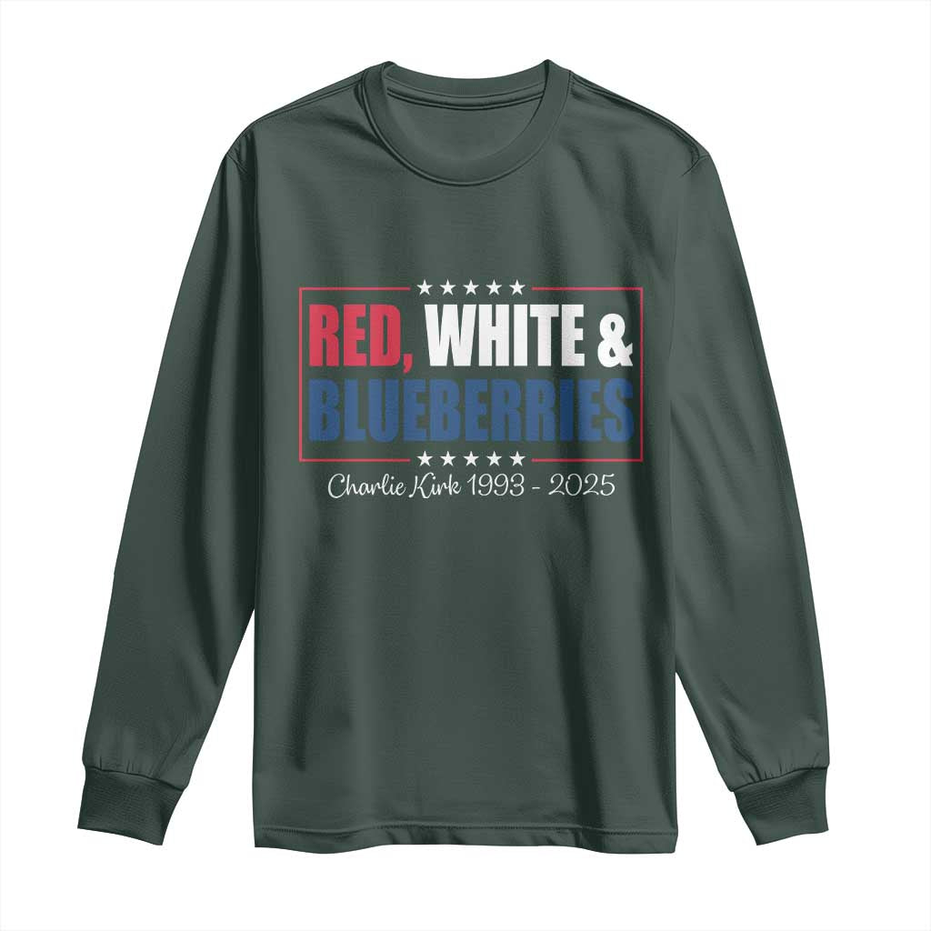 Red White Blueberries Long Sleeve Shirt Charlie Kirk Inspired Patriotic Memorial Freedom TS10 Dark Forest Green Print Your Wear