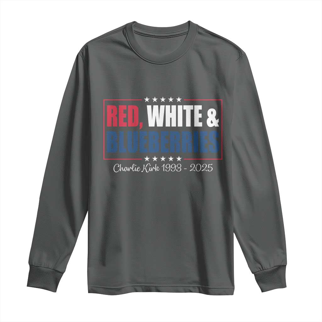 Red White Blueberries Long Sleeve Shirt Charlie Kirk Inspired Patriotic Memorial Freedom TS10 Dark Heather Print Your Wear