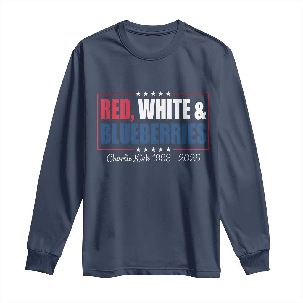 Red White Blueberries Long Sleeve Shirt Charlie Kirk Inspired Patriotic Memorial Freedom TS10 Navy Print Your Wear