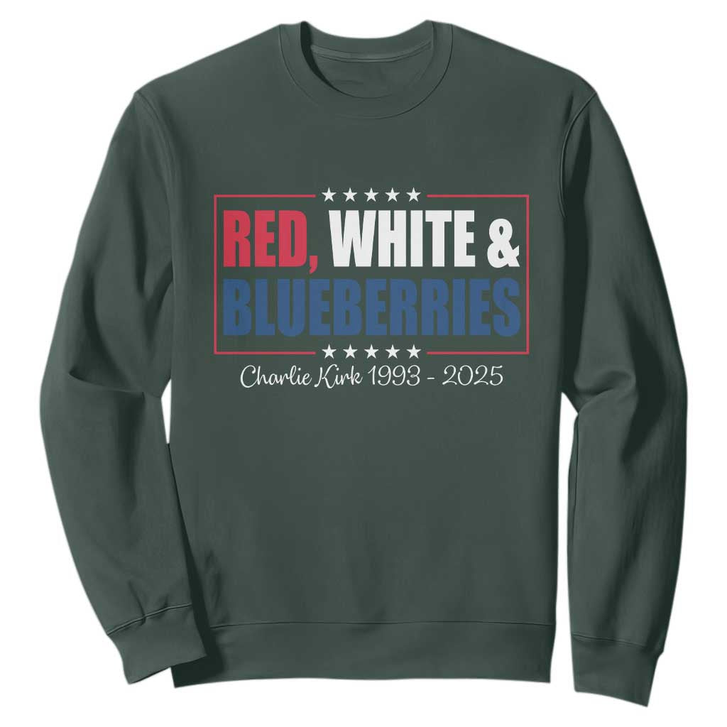 Red White Blueberries Sweatshirt Charlie Kirk Inspired Patriotic Memorial Freedom TS10 Dark Forest Green Print Your Wear