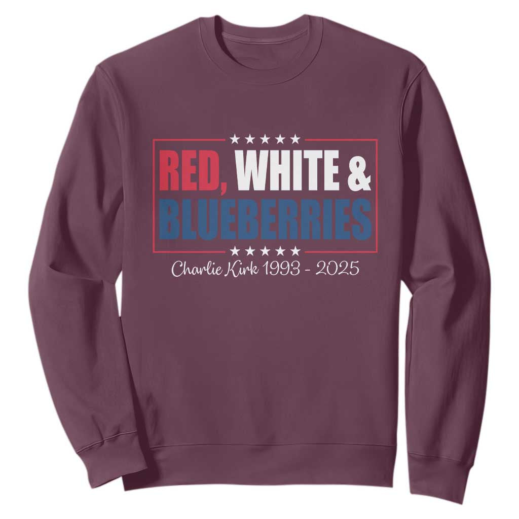 Red White Blueberries Sweatshirt Charlie Kirk Inspired Patriotic Memorial Freedom TS10 Maroon Print Your Wear