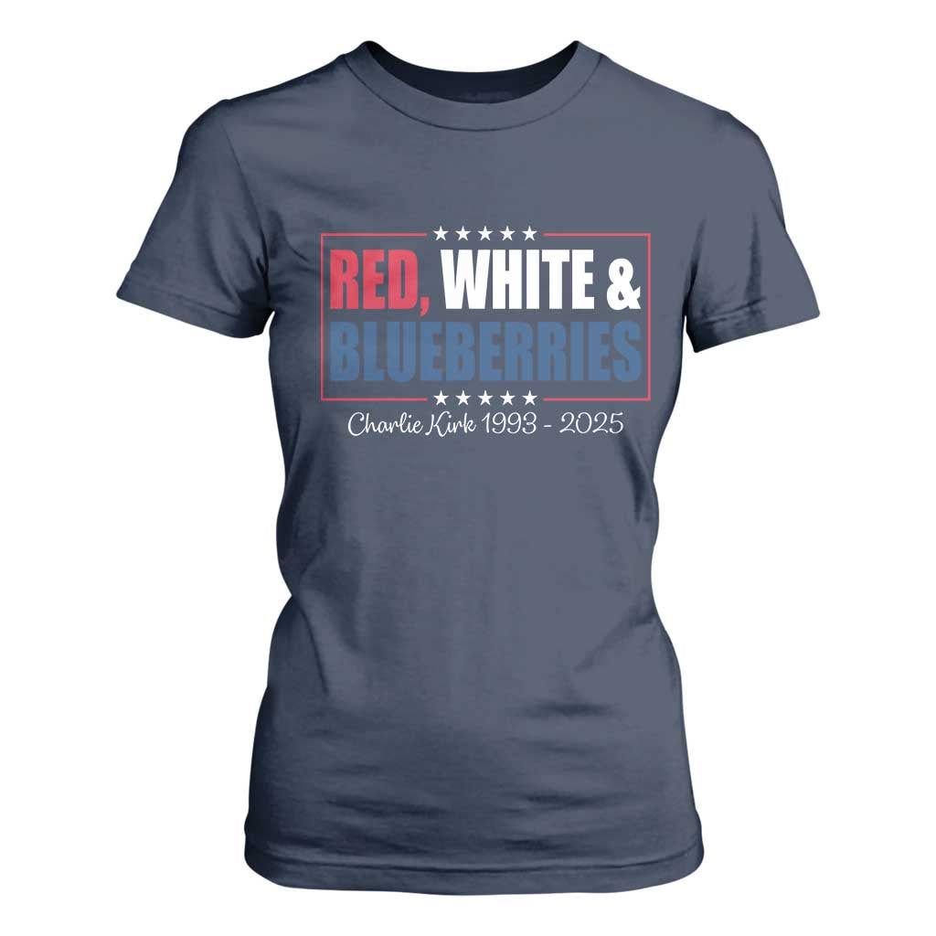Red White Blueberries T Shirt For Women Charlie Kirk Inspired Patriotic Memorial Freedom TS10 Navy Print Your Wear