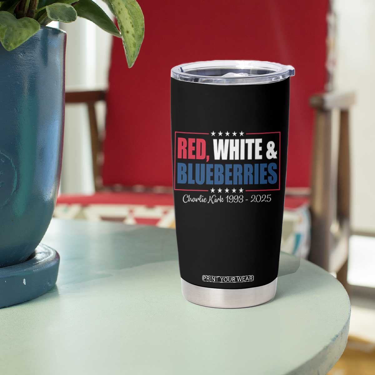 Red White Blueberries Tumbler Cup Charlie Kirk Inspired Patriotic Memorial Freedom TS10 Print Your Wear