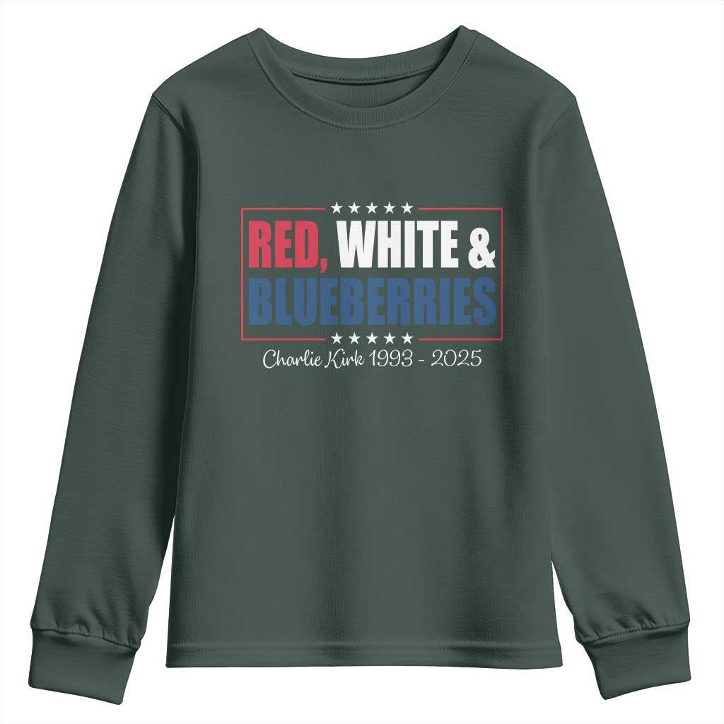 Red White Blueberries Youth Sweatshirt Charlie Kirk Inspired Patriotic Memorial Freedom TS10 Dark Forest Green Print Your Wear