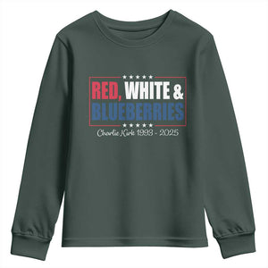 Red White Blueberries Youth Sweatshirt Charlie Kirk Inspired Patriotic Memorial Freedom TS10 Dark Forest Green Print Your Wear