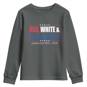 Red White Blueberries Youth Sweatshirt Charlie Kirk Inspired Patriotic Memorial Freedom TS10 Dark Heather Print Your Wear