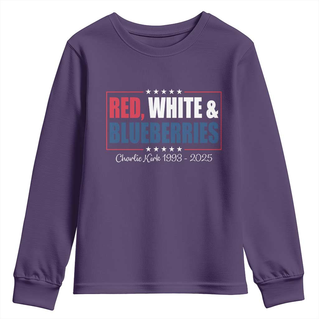 Red White Blueberries Youth Sweatshirt Charlie Kirk Inspired Patriotic Memorial Freedom TS10 Purple Print Your Wear