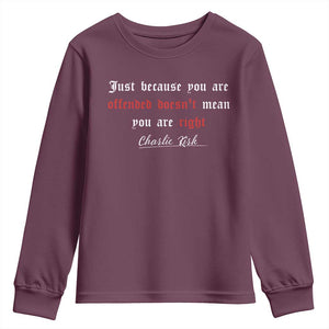 Charlie Kirk Youth Sweatshirt True Patriot Tribute Freedom Conservative Supporter TS10 Maroon Print Your Wear