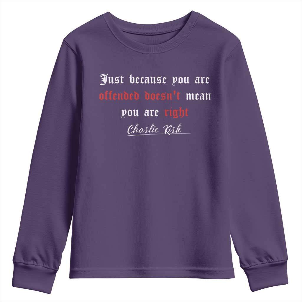 Charlie Kirk Youth Sweatshirt True Patriot Tribute Freedom Conservative Supporter TS10 Purple Print Your Wear