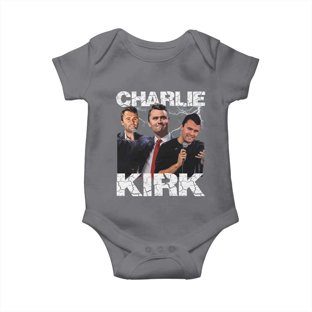 Charlie Kirk Baby Onesie Freedom Speech A True Patriot Tribute Bootleg TS10 Charcoal Print Your Wear