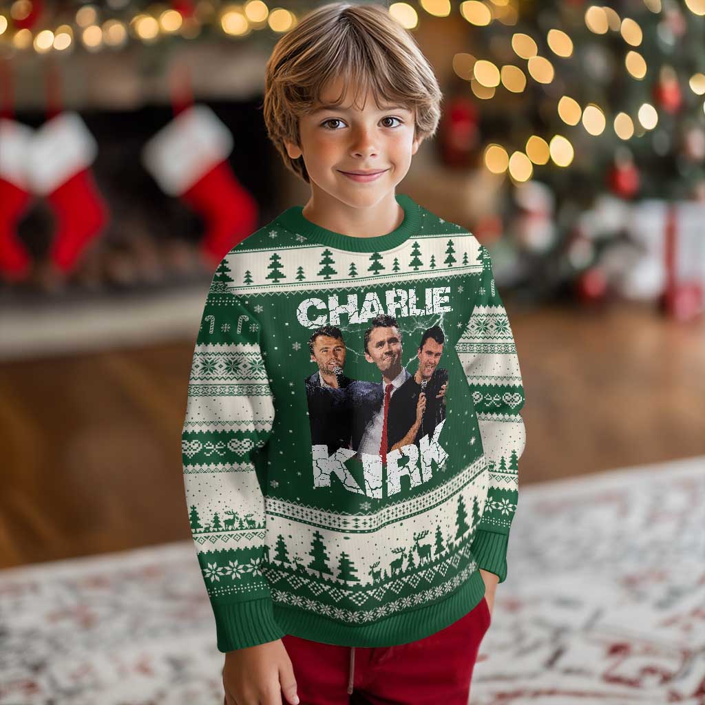 Charlie Kirk Ugly Christmas Sweater Freedom Speech A True Patriot Tribute Bootleg TS10 Forest Green Beige Print Your Wear