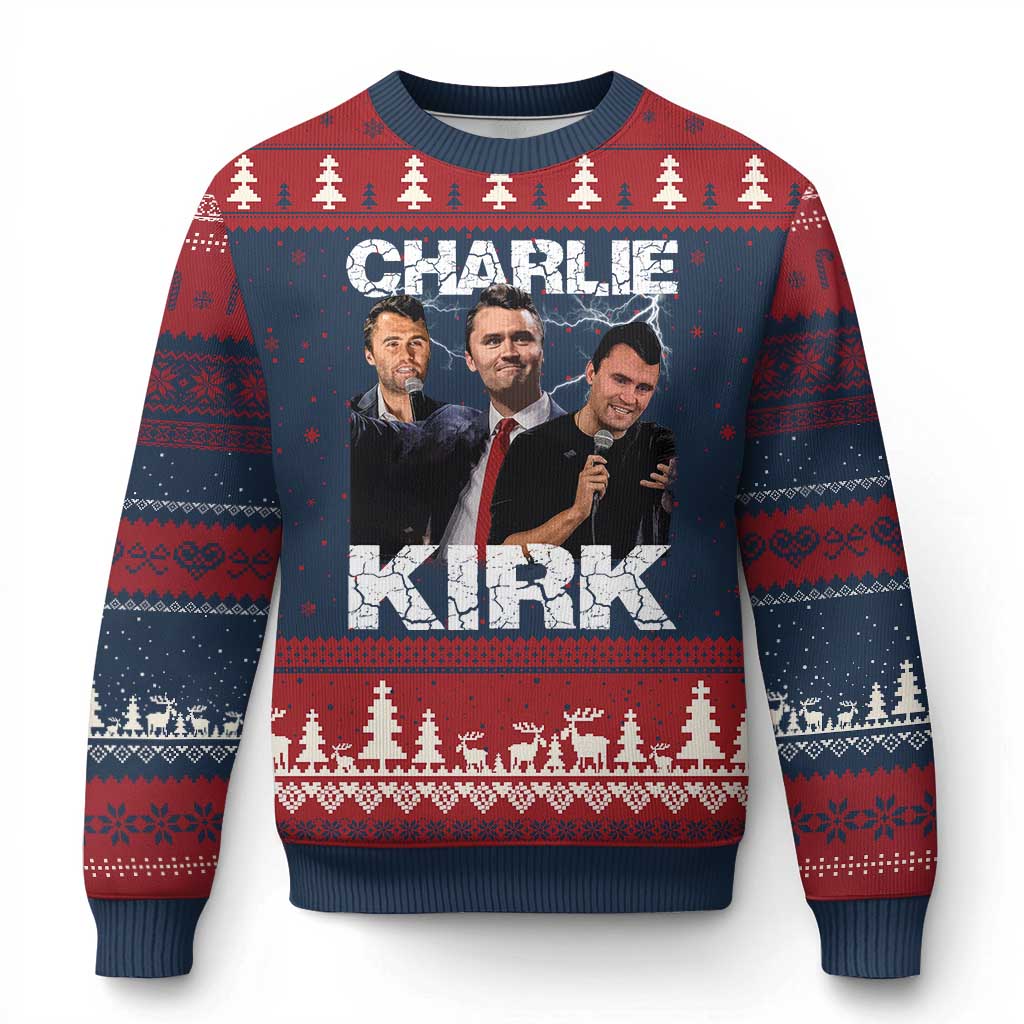 Charlie Kirk Ugly Christmas Sweater Freedom Speech A True Patriot Tribute Bootleg TS10 Navy Red Print Your Wear
