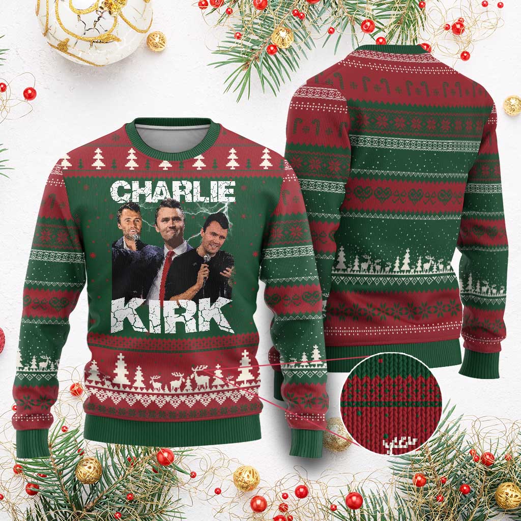 Charlie Kirk Ugly Christmas Sweater Freedom Speech A True Patriot Tribute Bootleg TS10 Red Green Print Your Wear