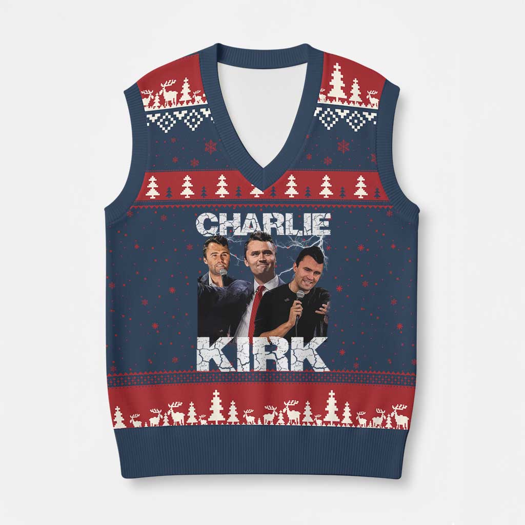 Charlie Kirk V-Neck Knit Sweater Vest Freedom Speech A True Patriot Tribute Bootleg TS10 Navy Red Print Your Wear