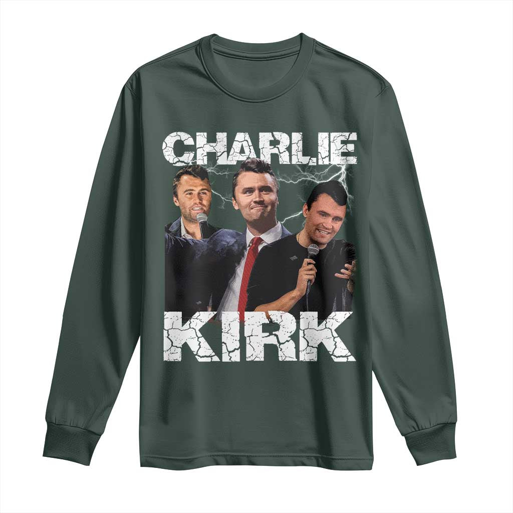 Charlie Kirk Long Sleeve Shirt Freedom Speech A True Patriot Tribute Bootleg TS10 Dark Forest Green Print Your Wear