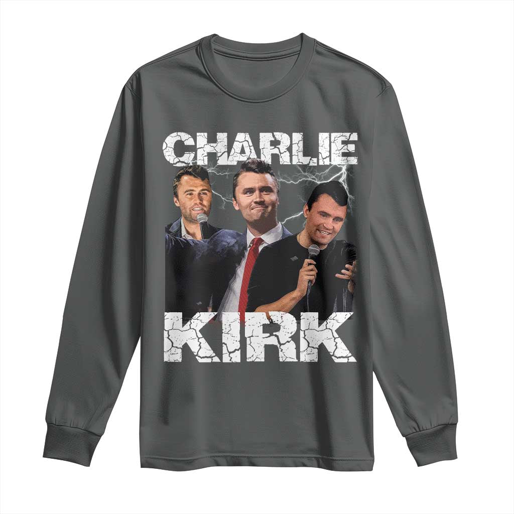 Charlie Kirk Long Sleeve Shirt Freedom Speech A True Patriot Tribute Bootleg TS10 Dark Heather Print Your Wear
