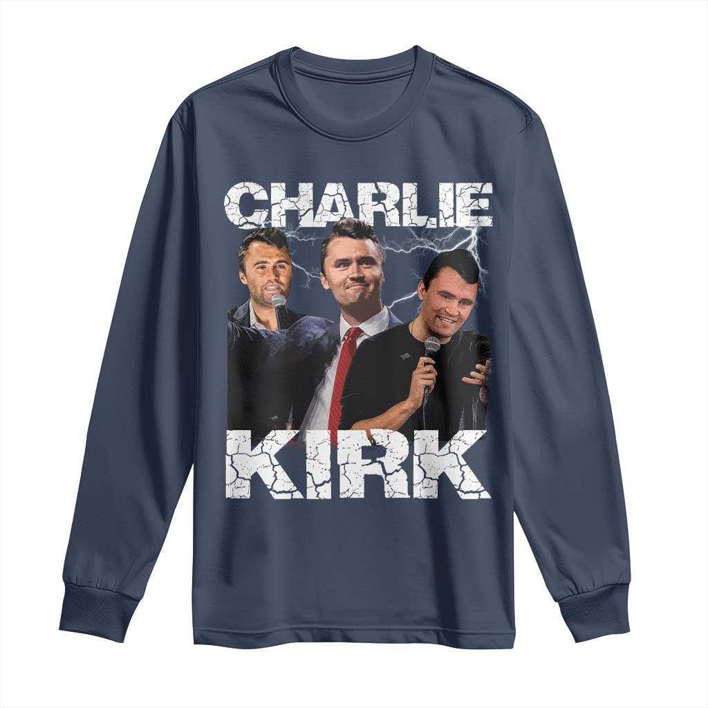 Charlie Kirk Long Sleeve Shirt Freedom Speech A True Patriot Tribute Bootleg TS10 Navy Print Your Wear