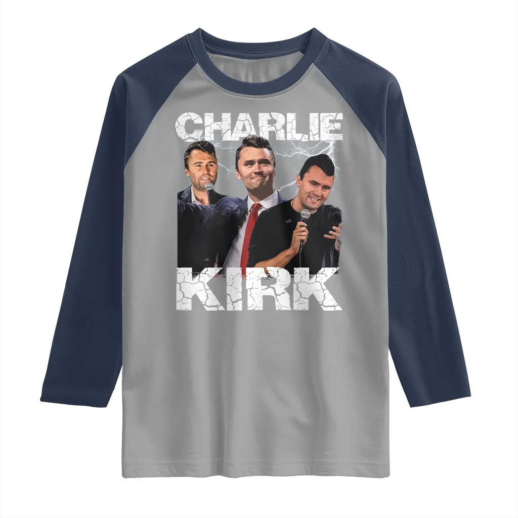 Charlie Kirk Raglan Shirt Freedom Speech A True Patriot Tribute Bootleg TS10 Sport Gray Navy Print Your Wear