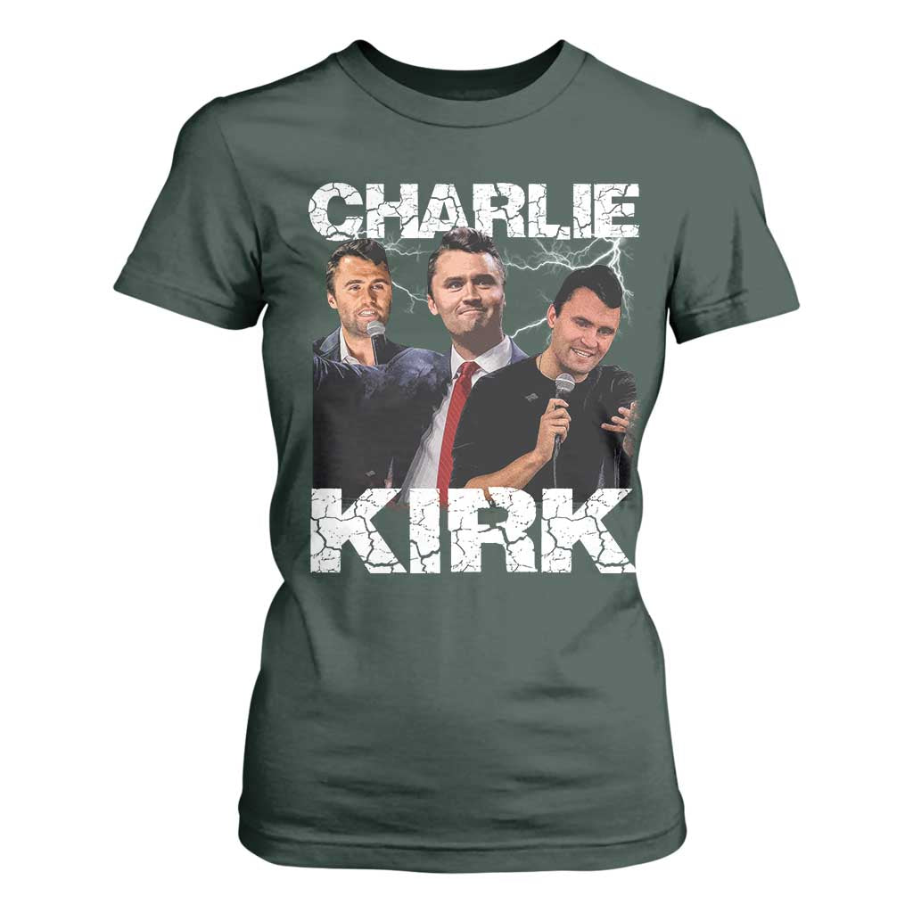 Charlie Kirk T Shirt For Women Freedom Speech A True Patriot Tribute Bootleg TS10 Dark Forest Green Print Your Wear