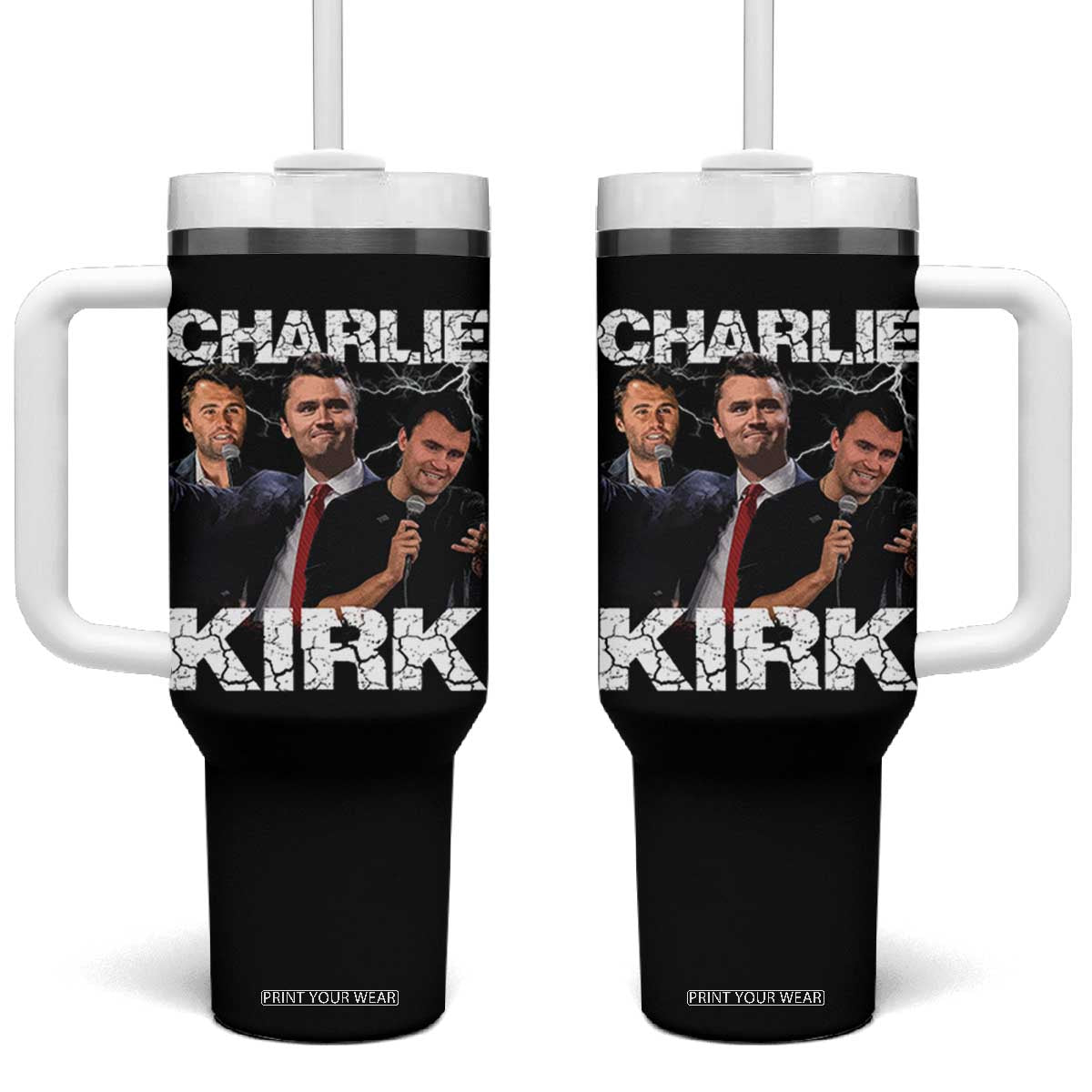 Charlie Kirk Tumbler With Handle Freedom Speech A True Patriot Tribute Bootleg TS10 One Size: 40 oz Black Print Your Wear
