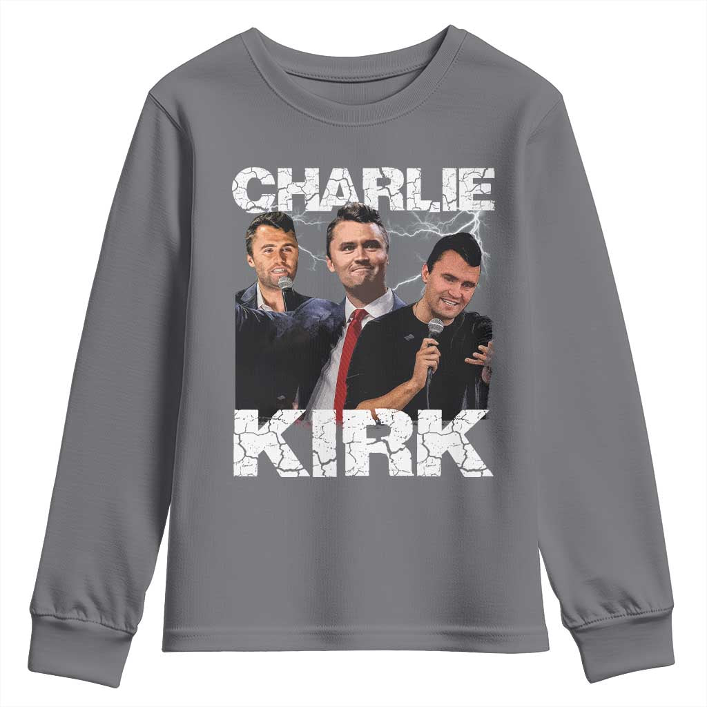 Charlie Kirk Youth Sweatshirt Freedom Speech A True Patriot Tribute Bootleg TS10 Charcoal Print Your Wear