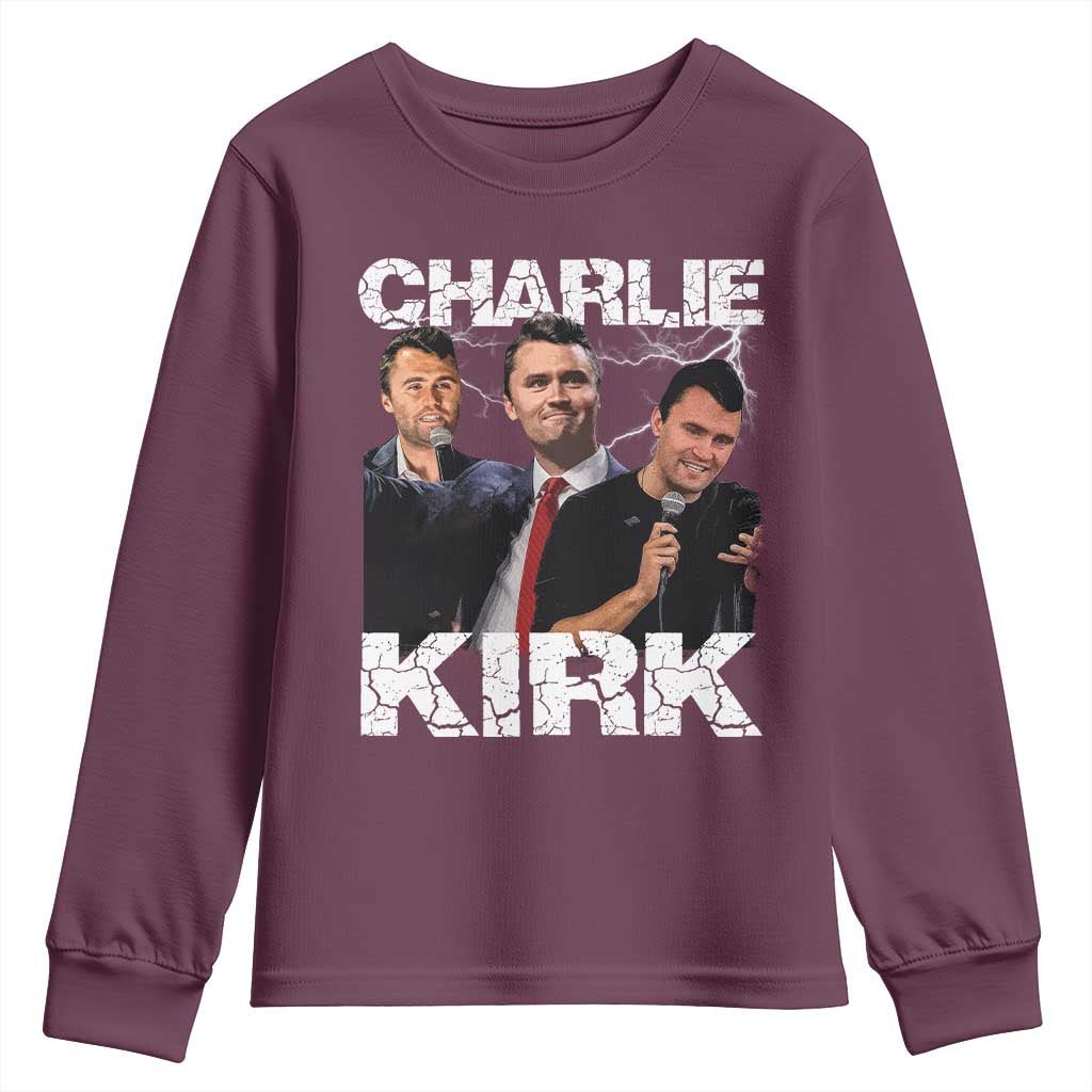 Charlie Kirk Youth Sweatshirt Freedom Speech A True Patriot Tribute Bootleg TS10 Maroon Print Your Wear