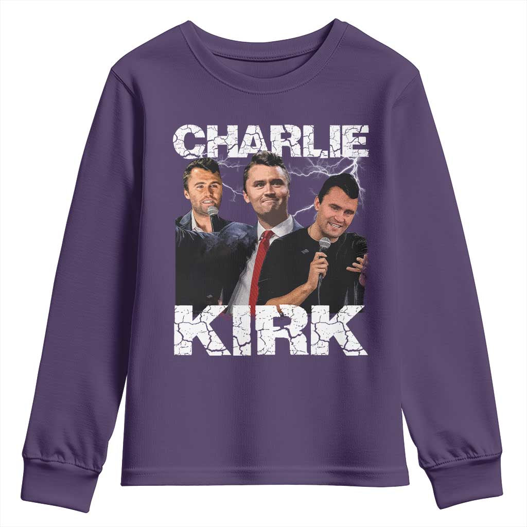Charlie Kirk Youth Sweatshirt Freedom Speech A True Patriot Tribute Bootleg TS10 Purple Print Your Wear