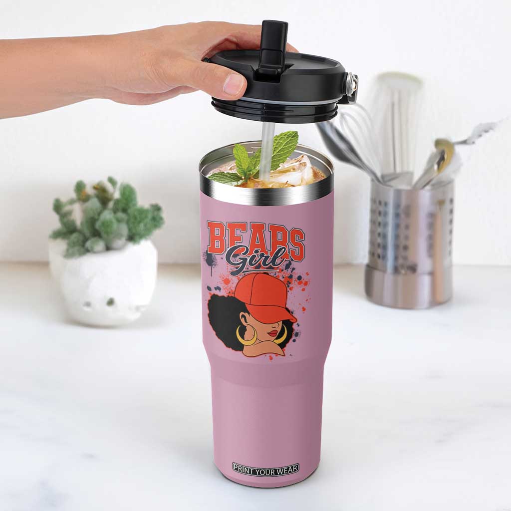 Bears Girl Flip Straw Tumbler Sports Fan Team Spirit Black Girls TS10 One Size: 30 oz Light Pink Print Your Wear