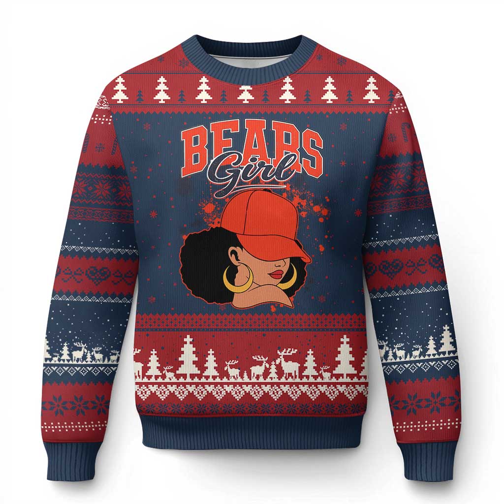 Bears Girl Ugly Christmas Sweater Sports Fan Team Spirit Black Girls TS10 Navy Red Print Your Wear