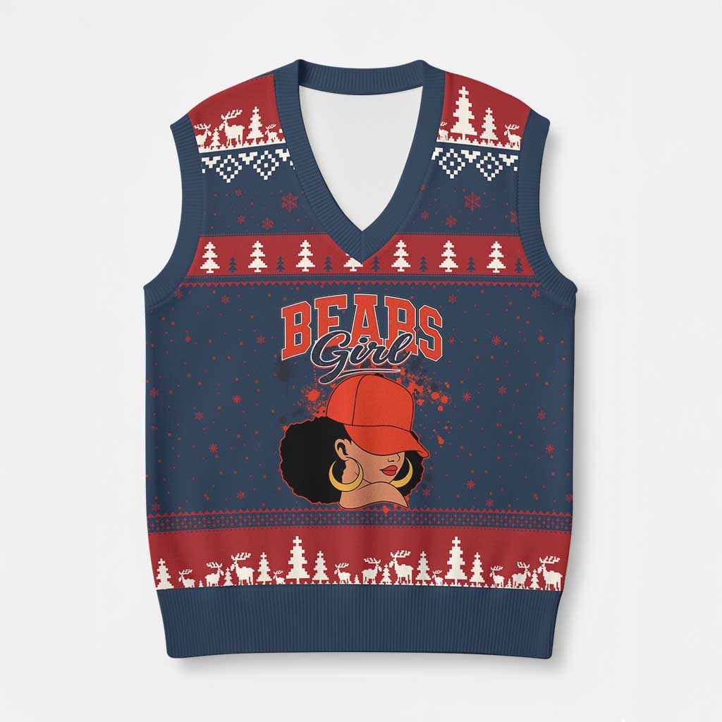 Bears Girl V-Neck Knit Sweater Vest Sports Fan Team Spirit Black Girls TS10 Navy Red Print Your Wear