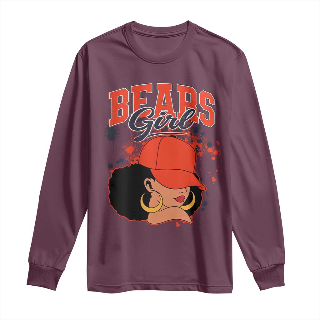Bears Girl Long Sleeve Shirt Sports Fan Team Spirit Black Girls TS10 Maroon Print Your Wear