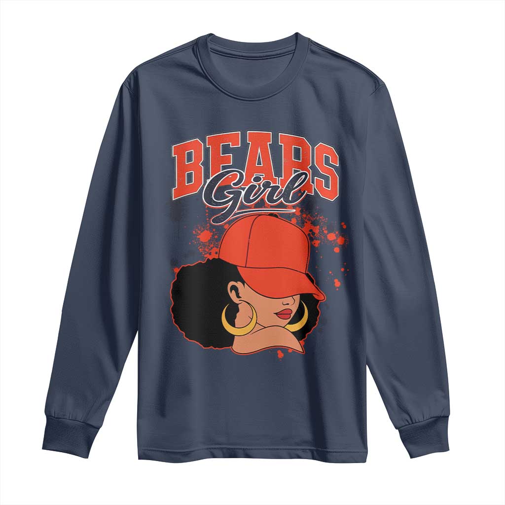 Bears Girl Long Sleeve Shirt Sports Fan Team Spirit Black Girls TS10 Navy Print Your Wear