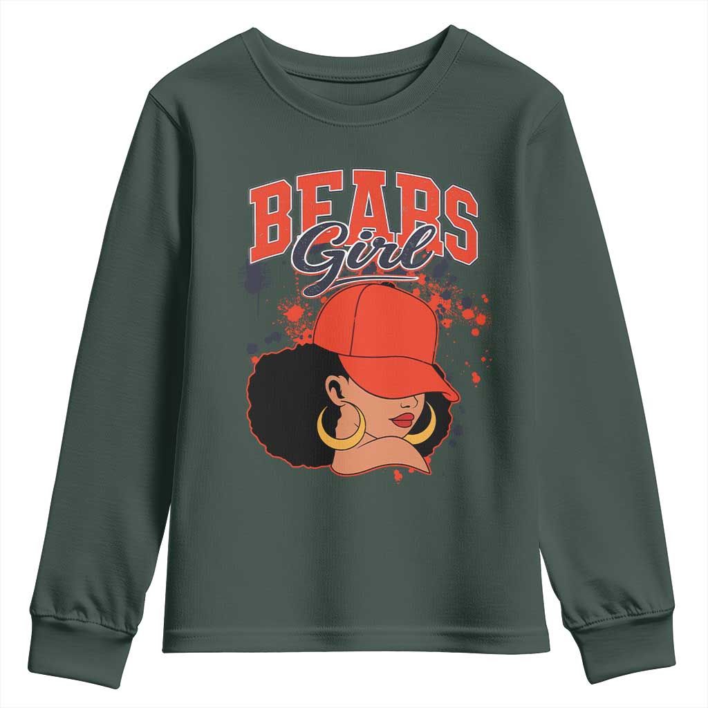Bears Girl Youth Sweatshirt Sports Fan Team Spirit Black Girls TS10 Dark Forest Green Print Your Wear