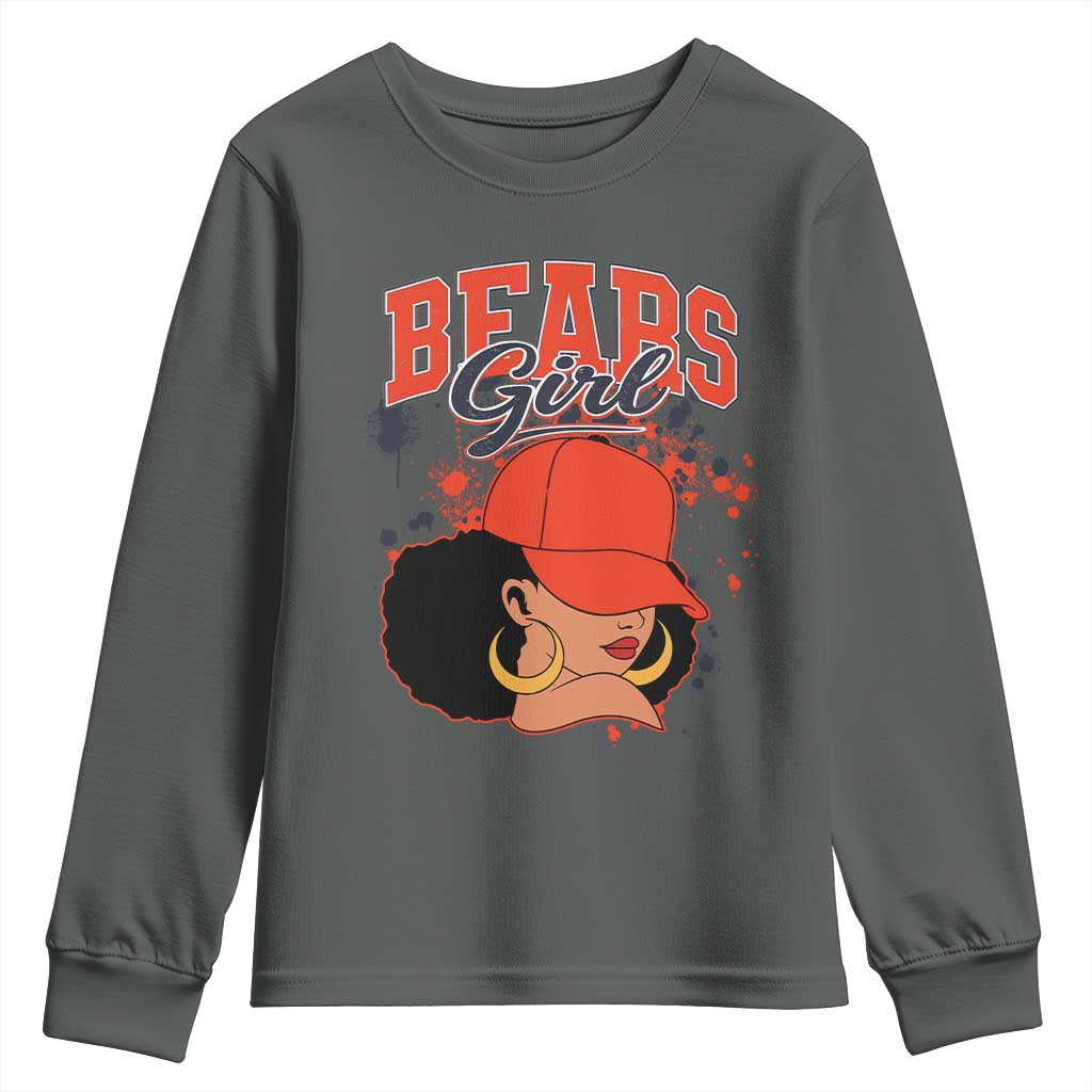 Bears Girl Youth Sweatshirt Sports Fan Team Spirit Black Girls TS10 Dark Heather Print Your Wear