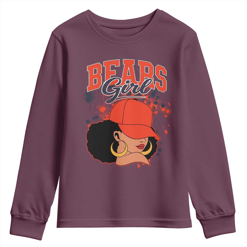 Bears Girl Youth Sweatshirt Sports Fan Team Spirit Black Girls TS10 Maroon Print Your Wear