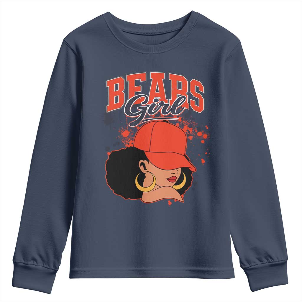 Bears Girl Youth Sweatshirt Sports Fan Team Spirit Black Girls TS10 Navy Print Your Wear