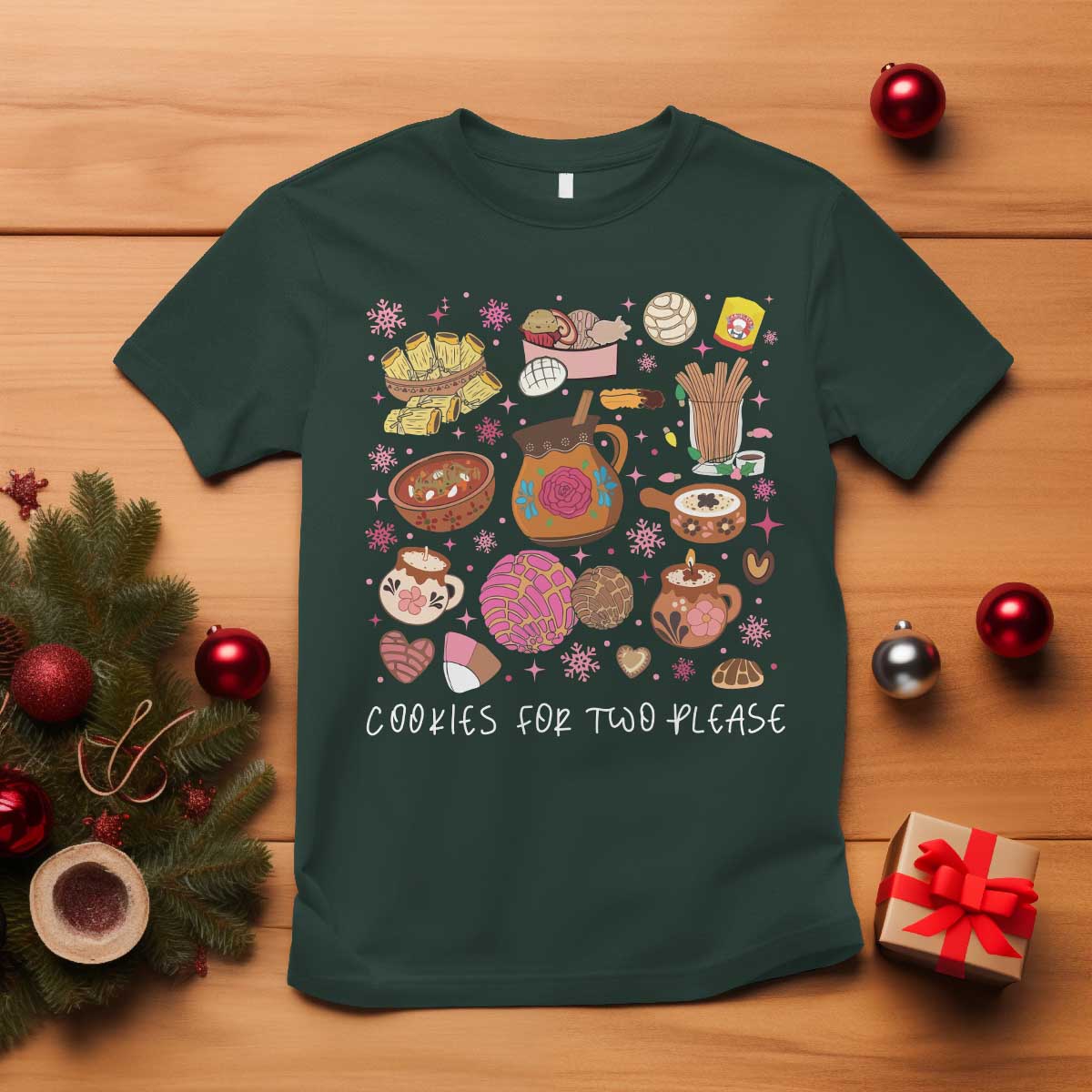 Mexican Christmas Pregnancy Announcement T Shirt Cookies For Two Please Xmas Maternity Gift TS10 Dark Forest Green Print Your Wear
