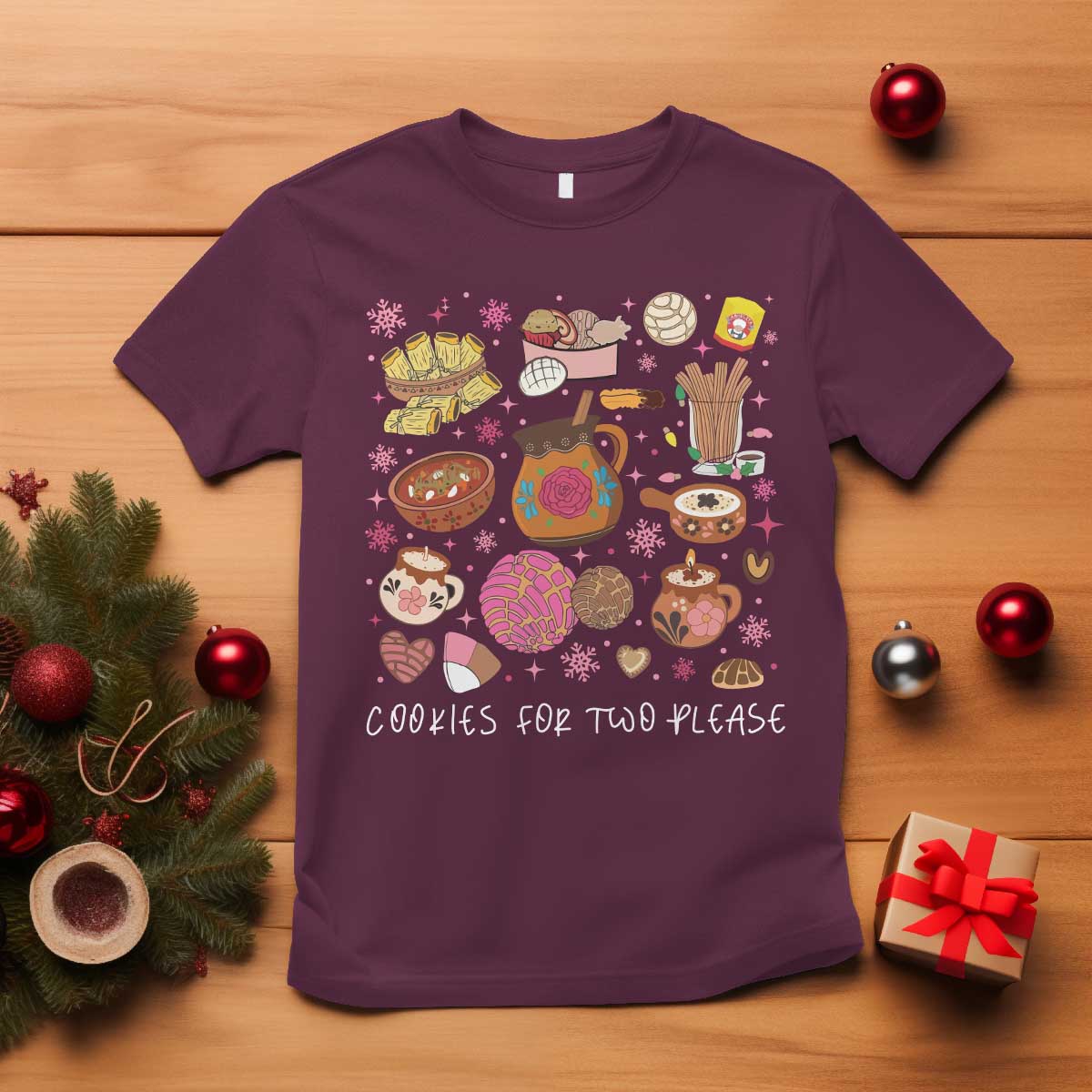Mexican Christmas Pregnancy Announcement T Shirt Cookies For Two Please Xmas Maternity Gift TS10 Maroon Print Your Wear