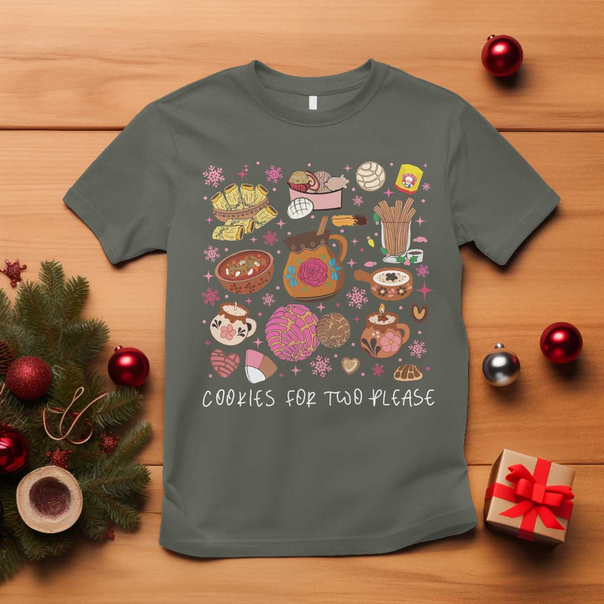 Mexican Christmas Pregnancy Announcement T Shirt Cookies For Two Please Xmas Maternity Gift TS10 Military Green Print Your Wear