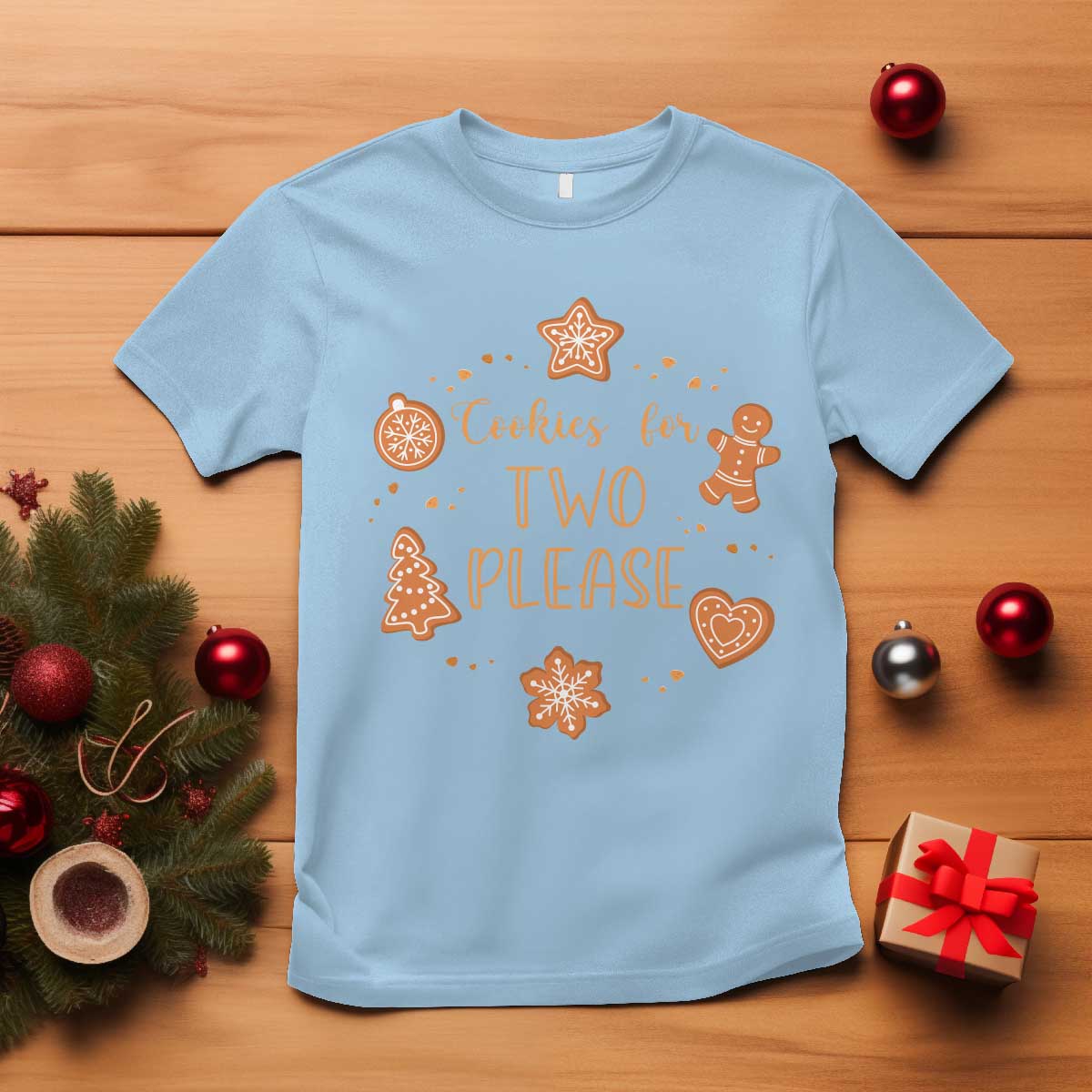 Christmas Pregnant T Shirt Cookies For Two Please Pregnancy Announcement TS10 Light Blue Print Your Wear