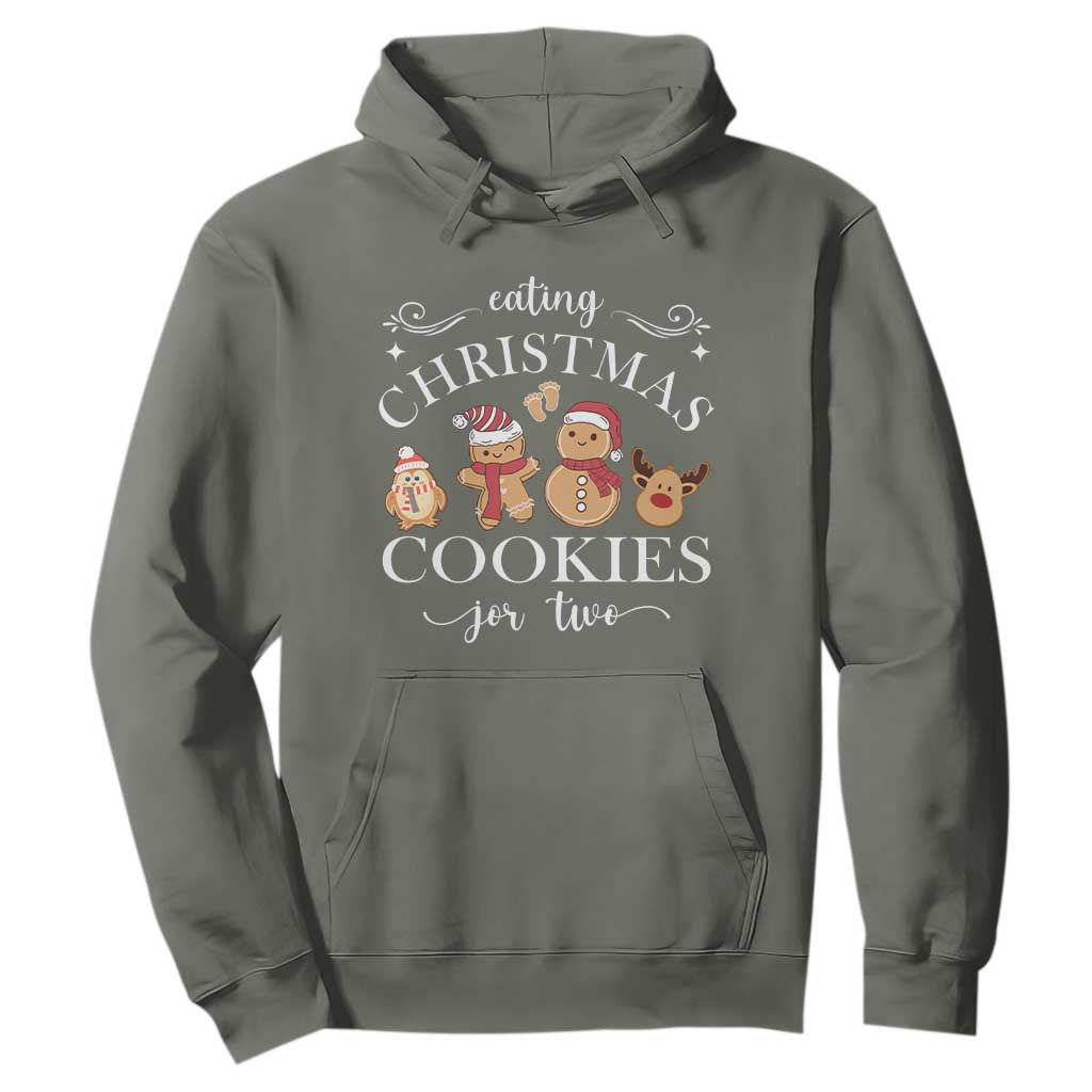 Christmas Pregnancy Announcement Hoodie Eating Xmas Cookies For Two Maternity Gift TS10 Military Green Print Your Wear