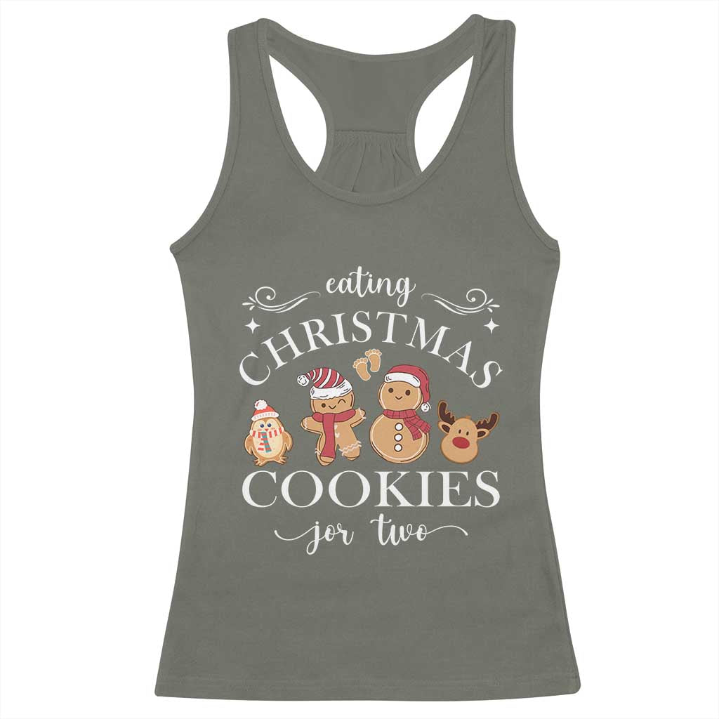 Christmas Pregnancy Announcement Racerback Tank Top Eating Xmas Cookies For Two Maternity Gift TS10 Military Green Print Your Wear