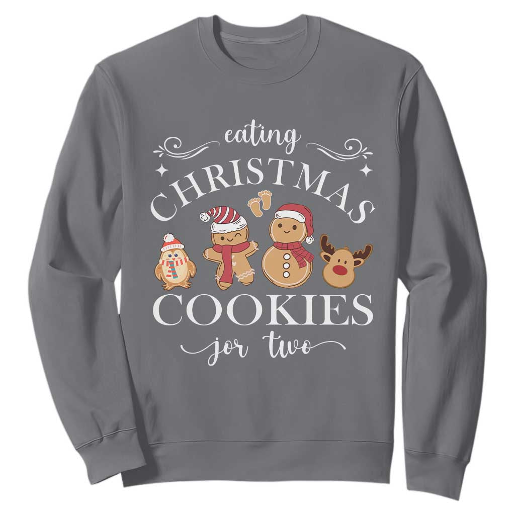 Christmas Pregnancy Announcement Sweatshirt Eating Xmas Cookies For Two Maternity Gift TS10 Charcoal Print Your Wear