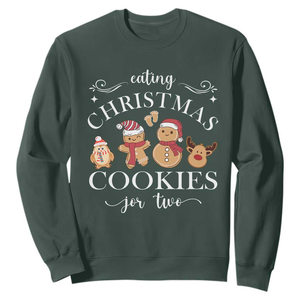 Christmas Pregnancy Announcement Sweatshirt Eating Xmas Cookies For Two Maternity Gift TS10 Dark Forest Green Print Your Wear