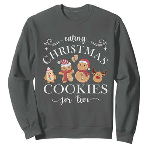 Christmas Pregnancy Announcement Sweatshirt Eating Xmas Cookies For Two Maternity Gift TS10 Dark Heather Print Your Wear