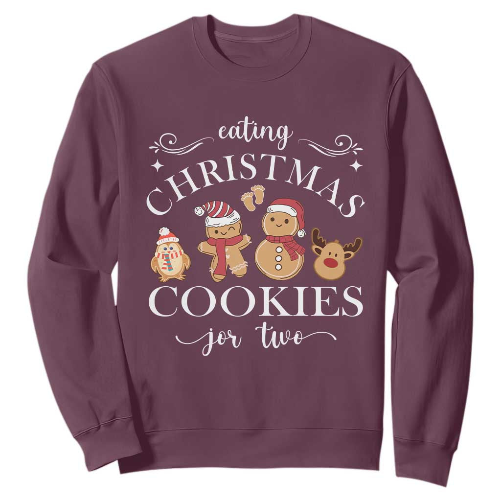 Christmas Pregnancy Announcement Sweatshirt Eating Xmas Cookies For Two Maternity Gift TS10 Maroon Print Your Wear